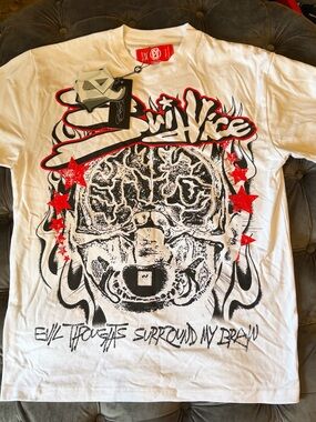 Evil Vice Brain Scan Graphic Tee White Red Black NWT Size Large